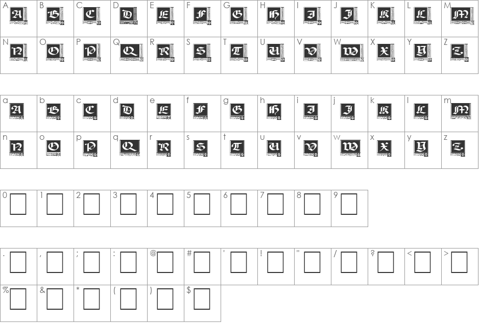 Woodcut_Capitals font character map preview
