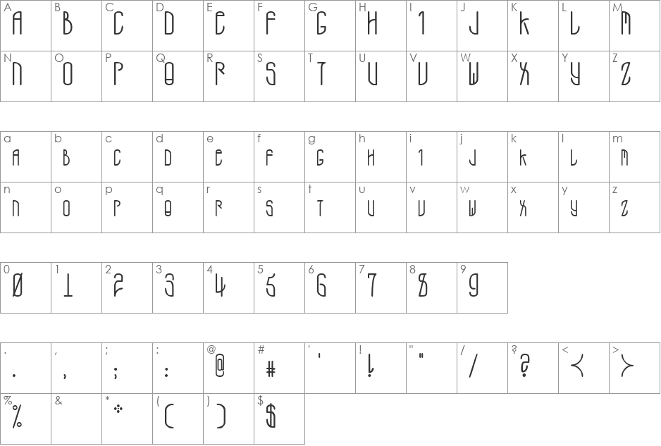 Wooder font character map preview