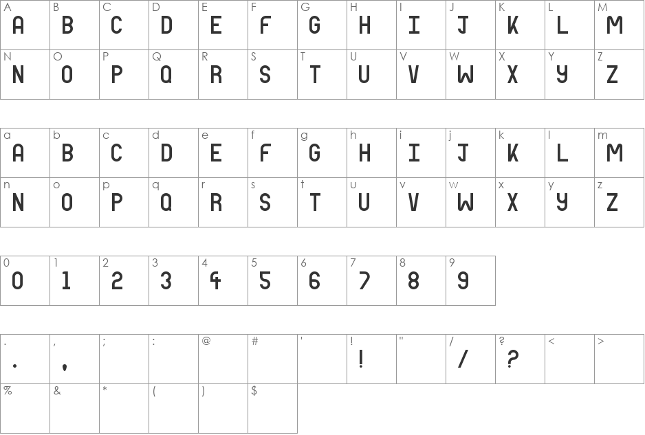 Woodhouse font character map preview