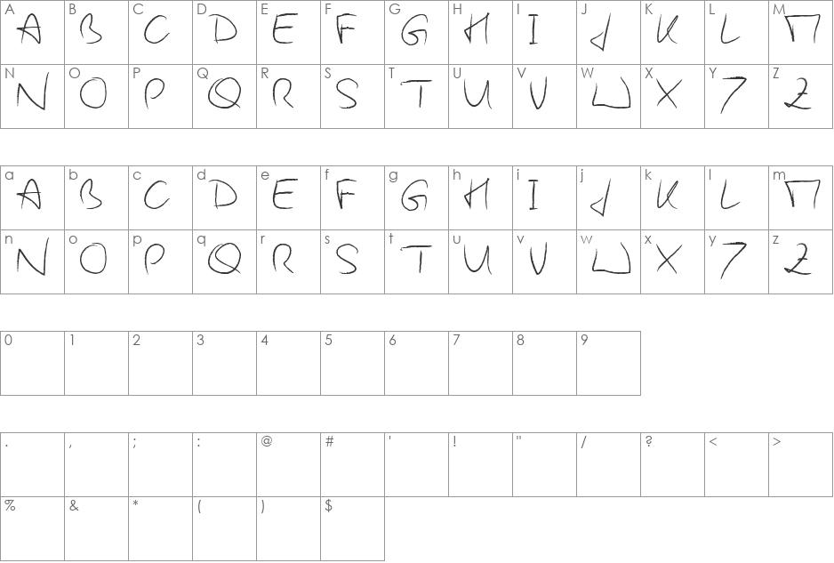 Woodies font character map preview