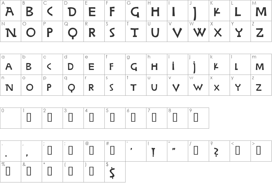 Woodring font character map preview