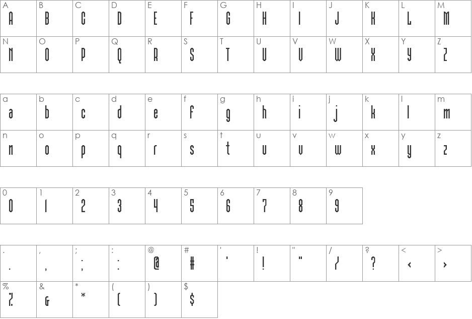 Woodrow font character map preview