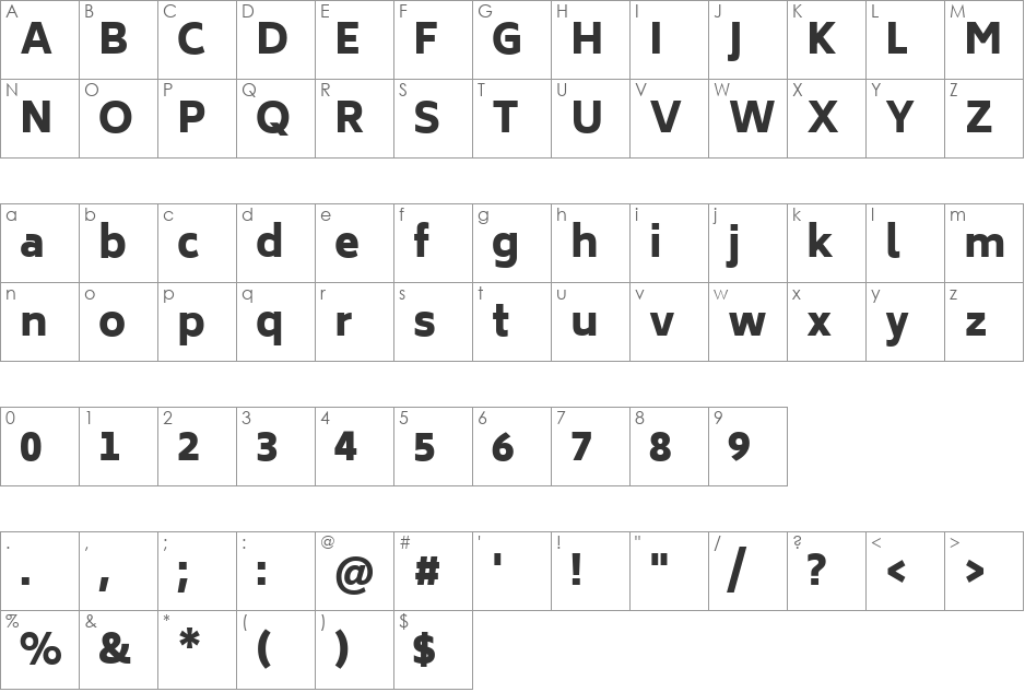 Biryani Heavy font character map preview