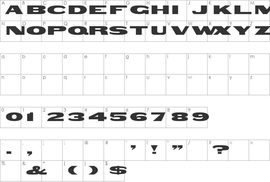 Woodtype-HTF-GothicExtended font character map preview