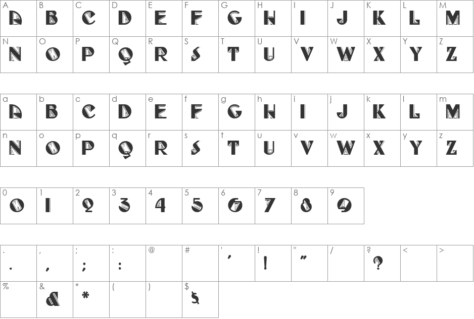Woogie font character map preview
