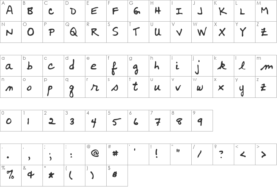 Wooster font character map preview