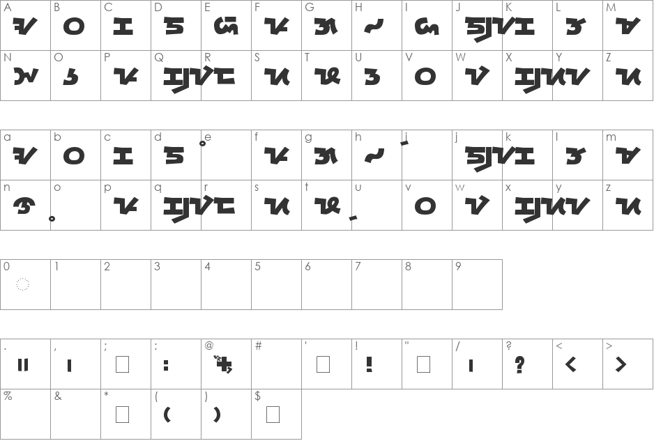 BisayaMFAku Black font character map preview
