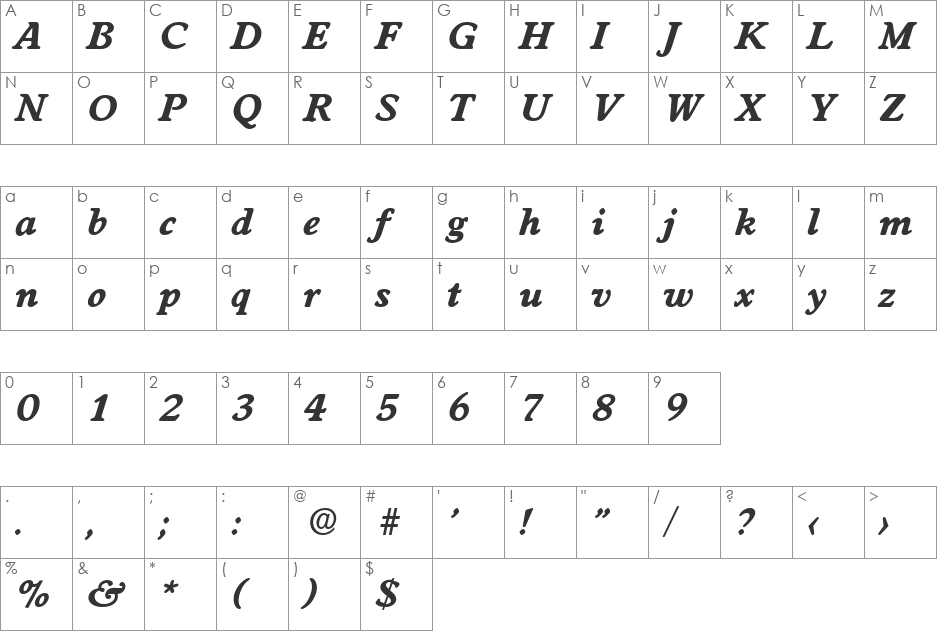 Worcester-Serial-ExtraBold font character map preview