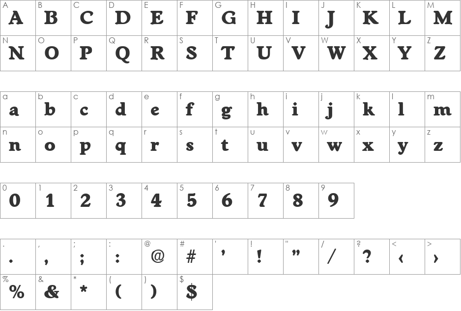 Worchester-ExtraBold font character map preview