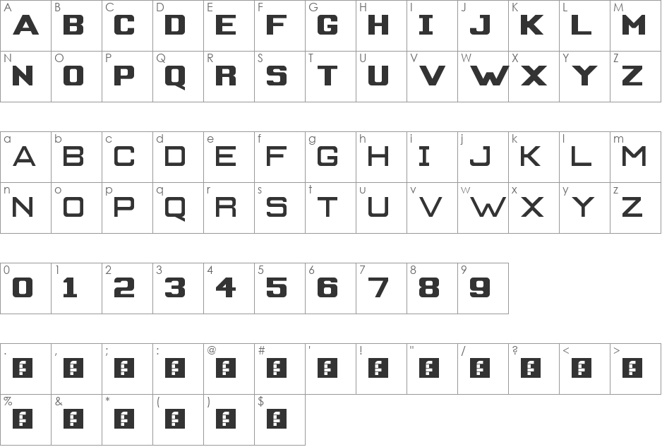 Work of Fortress font character map preview