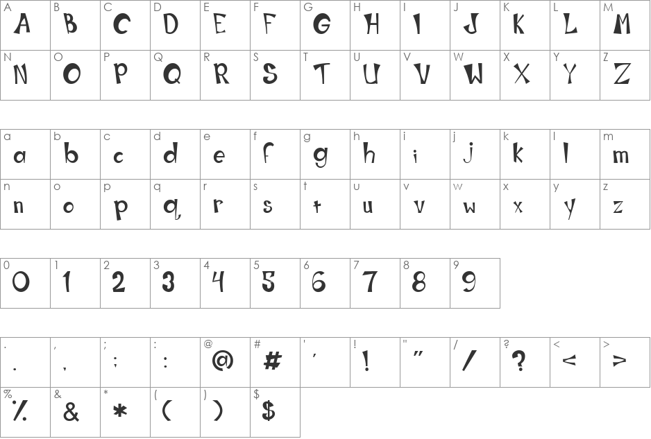 Work Or Spoon font character map preview