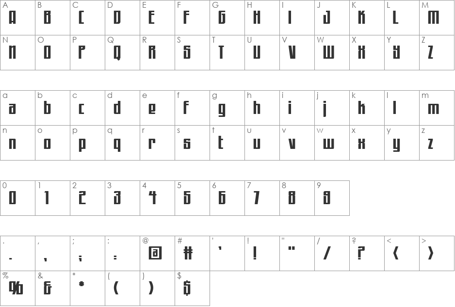 WorkingMan font character map preview