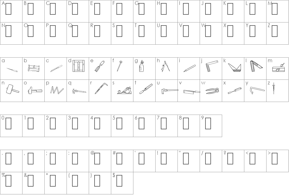 Workshop Dings font character map preview