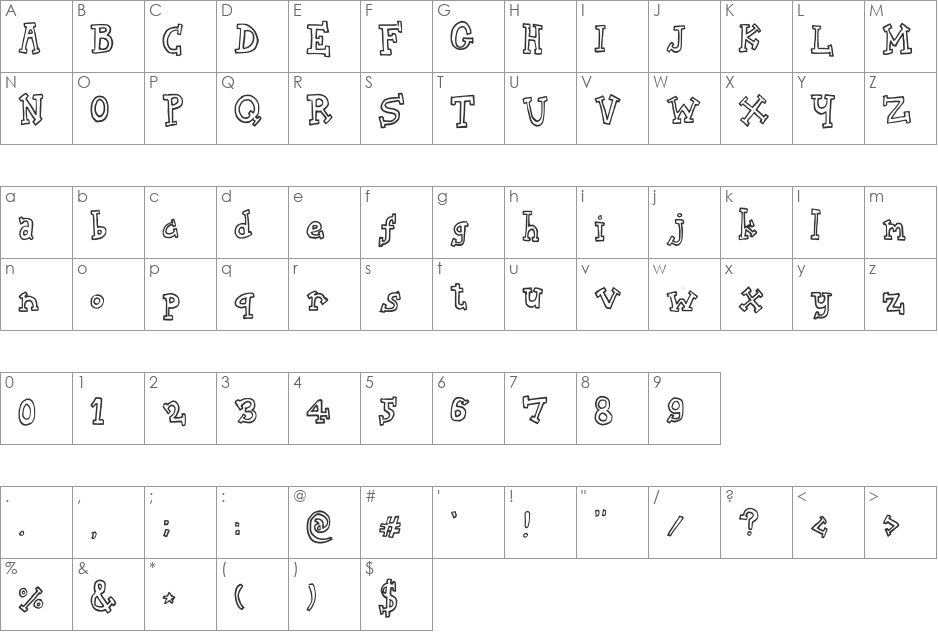 biscuit tin font character map preview