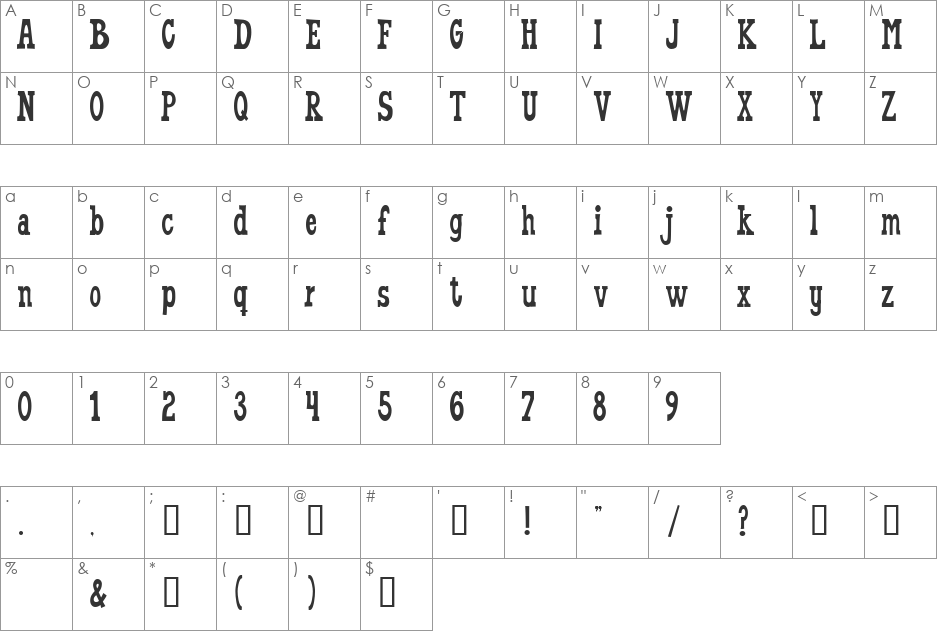 WorldsFinest font character map preview
