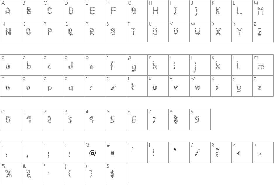 Worm Becker font character map preview