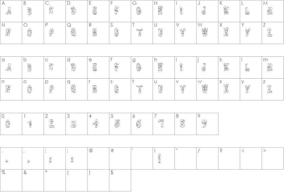 WormBeeline font character map preview