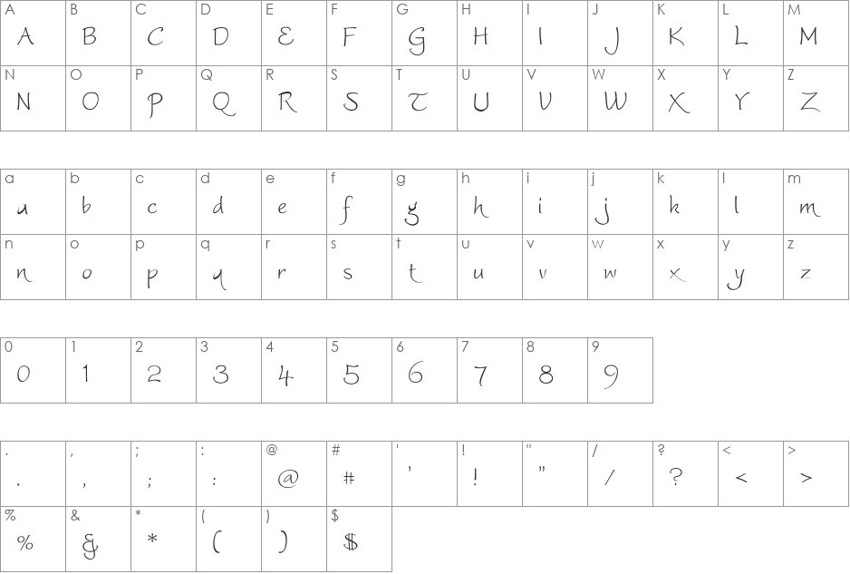 Worstveld Sling Extra Oblique font character map preview