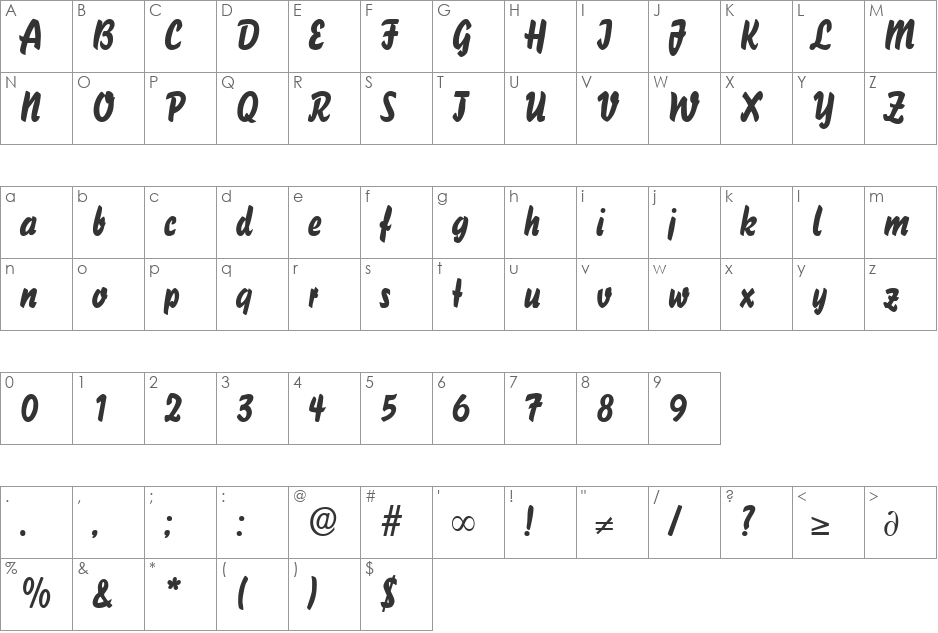 BisonLight font character map preview