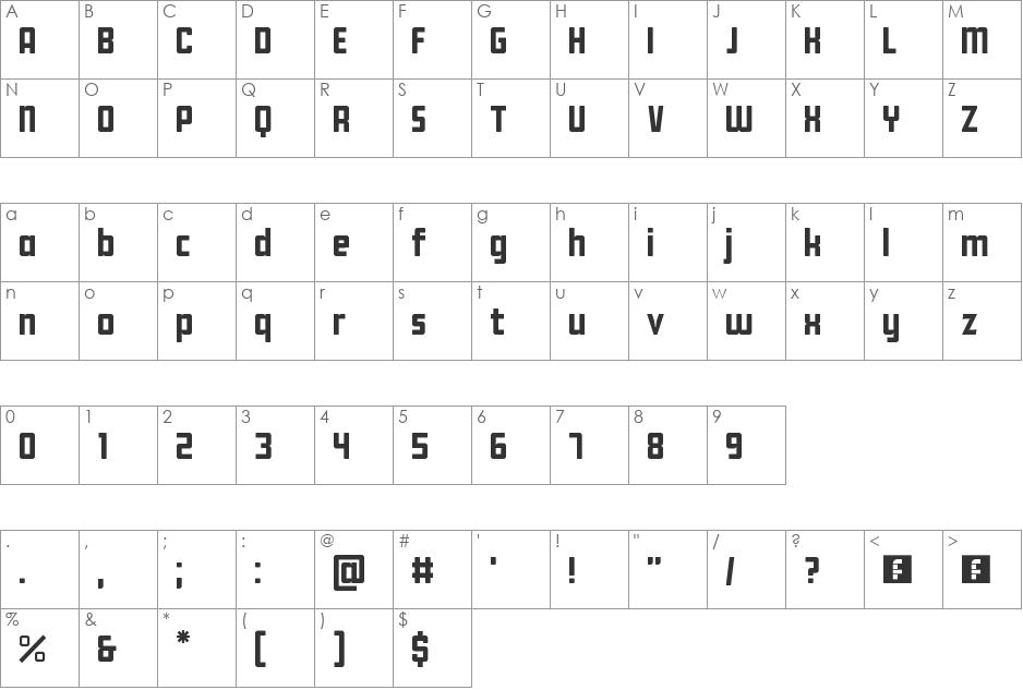 WPA Go Thin! font character map preview