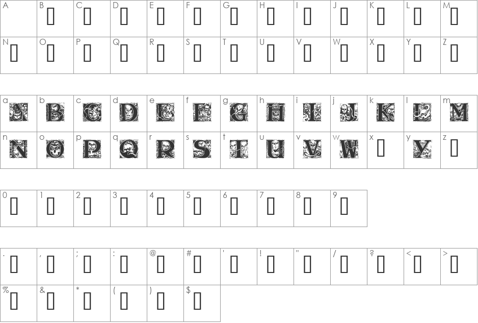 Wraith Caps font character map preview