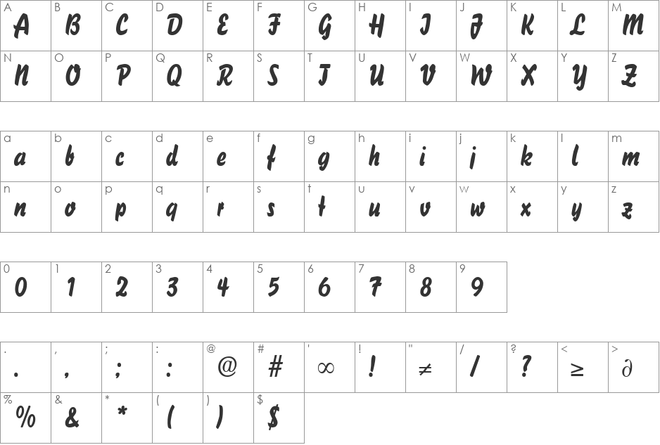 BisonLight DB font character map preview