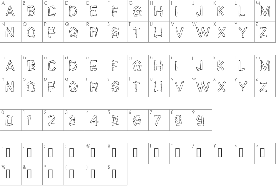 Wreckage font character map preview