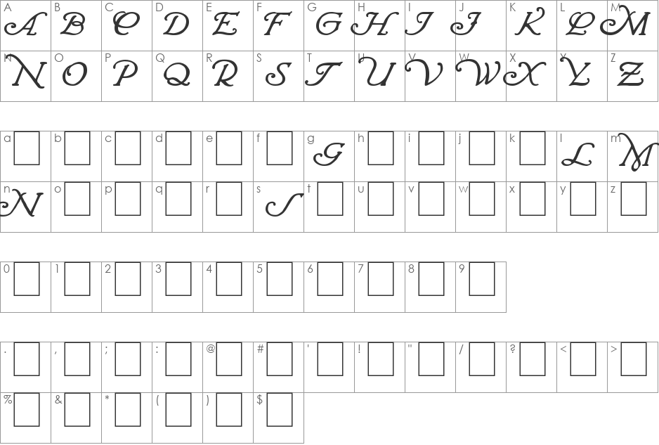 Wrenn Initials font character map preview