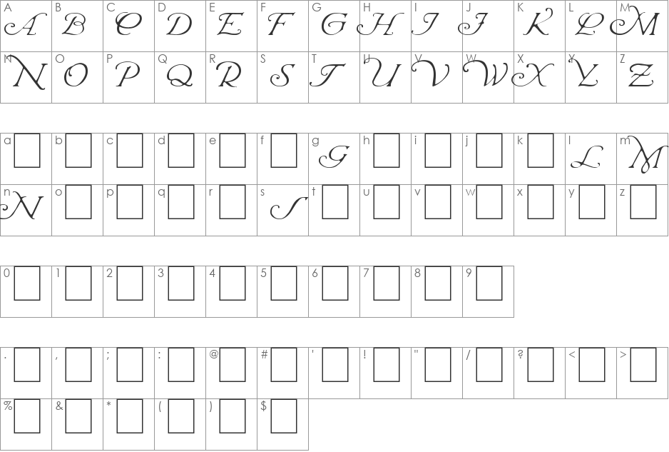 Wrenn Initials Light font character map preview