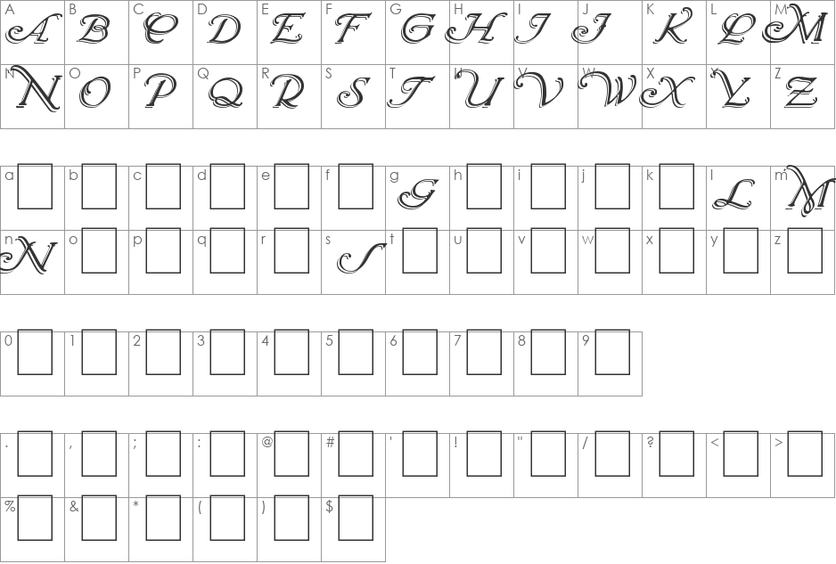Wrenn Initials Shadowed font character map preview