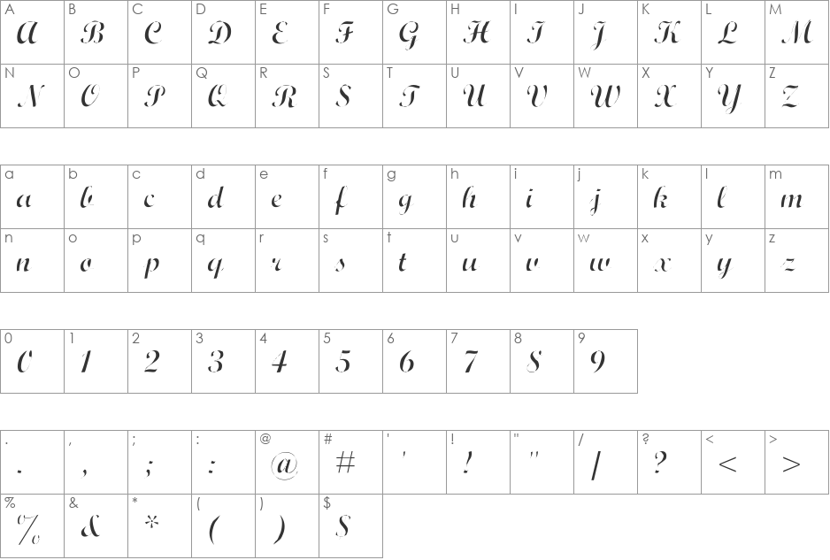 Wrexham Script font character map preview