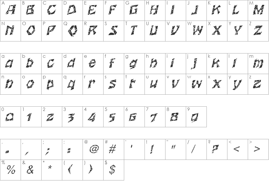 Wrinklecut font character map preview