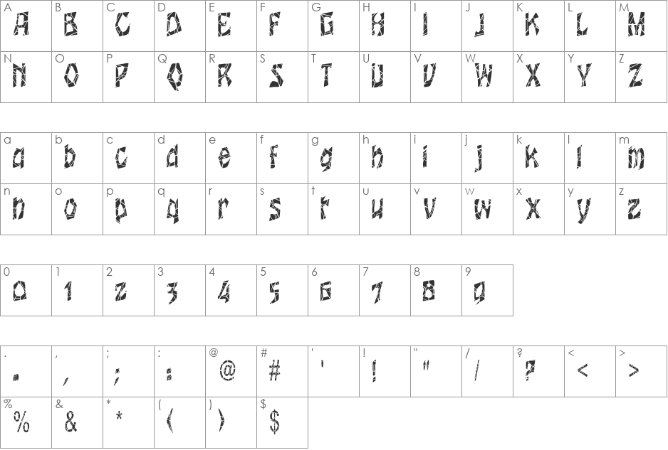 WrinklecutCondensed font character map preview
