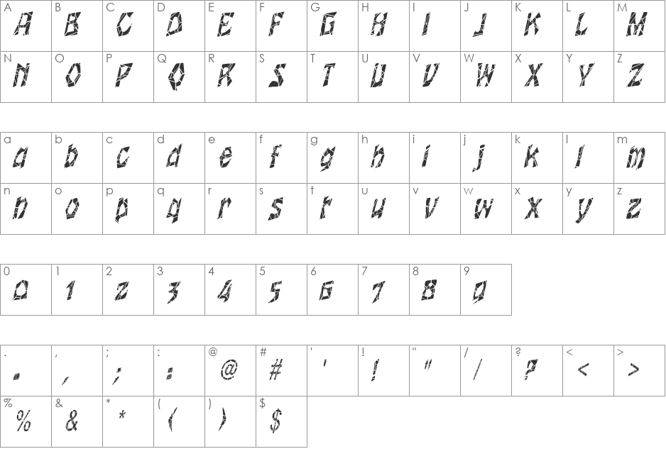 WrinklecutCondensed font character map preview