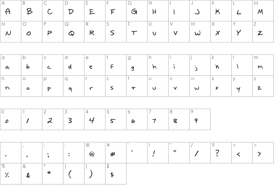 Write It Right font character map preview