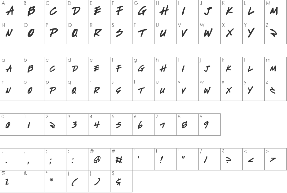 Write Off font character map preview