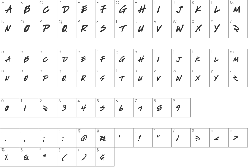 Write Off Outline font character map preview