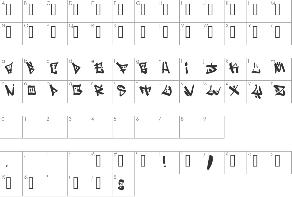 Writers font character map preview