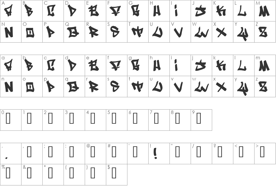 Writers bold font character map preview