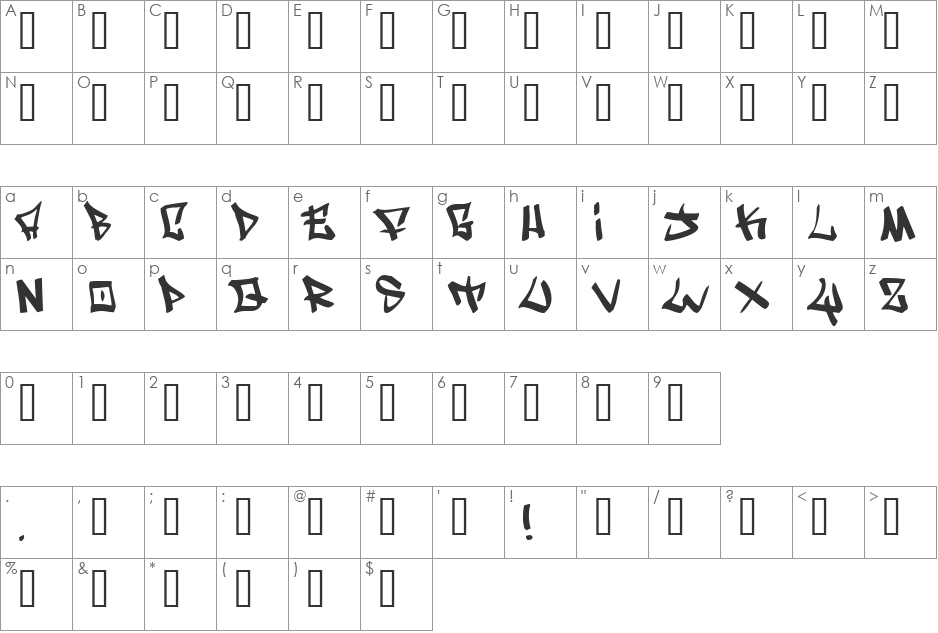 Writers original font character map preview