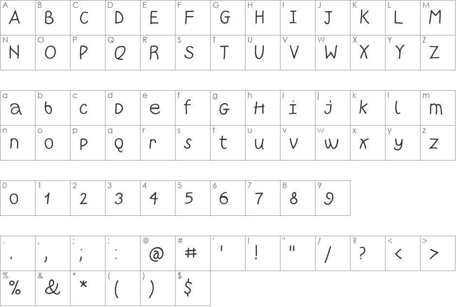 WritersFont font character map preview
