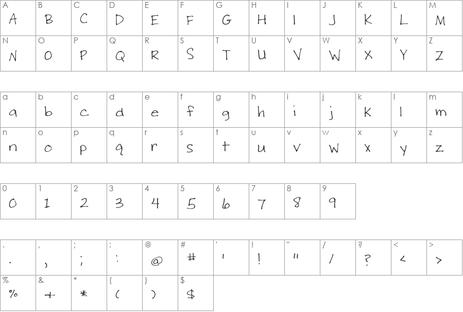 Writing Stuff font character map preview