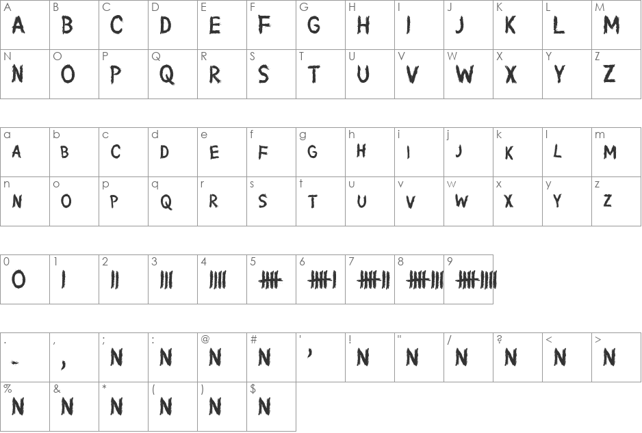 Writing Without Ink font character map preview