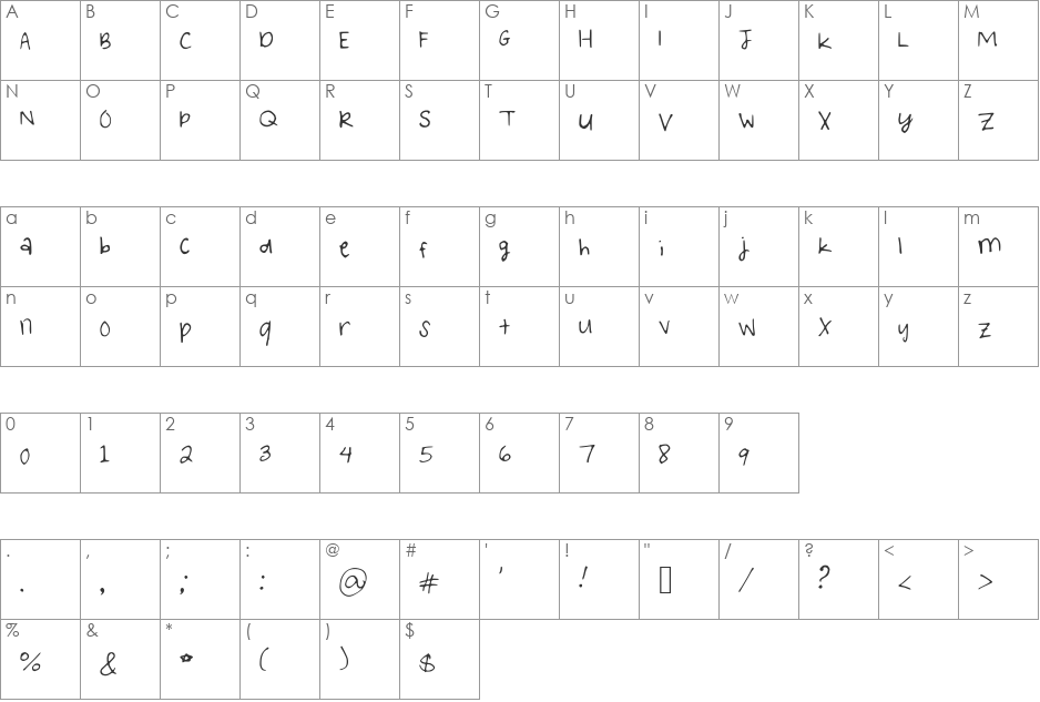 WritingintheCar font character map preview