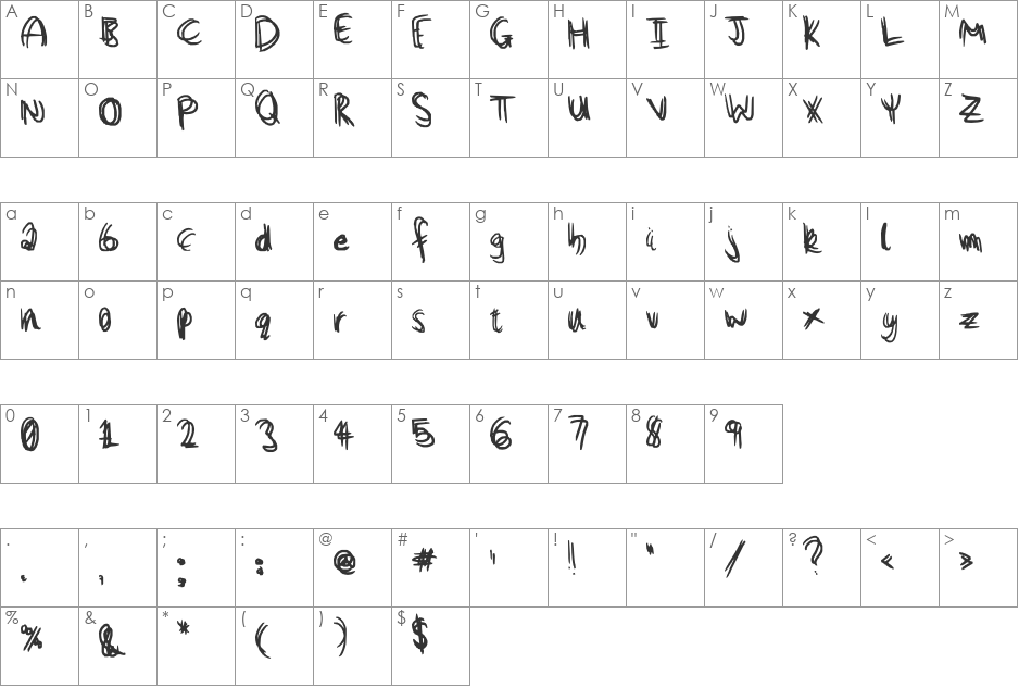 Written Echo font character map preview