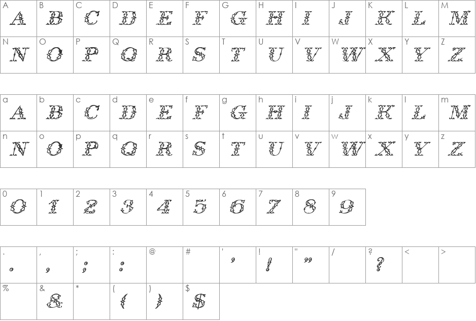 WroghtIron font character map preview