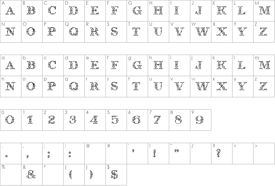 WroghtIron font character map preview