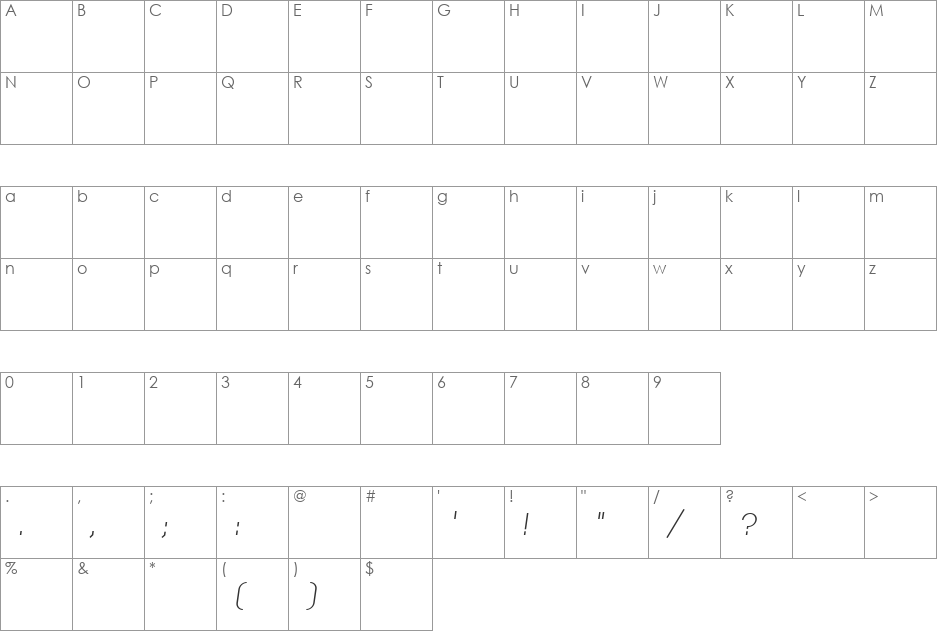 Wrongo ULC 4F font character map preview