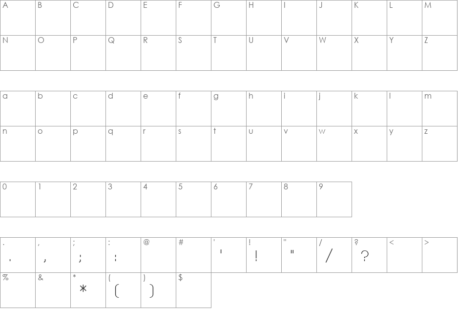 Wrongo ULC 4F font character map preview