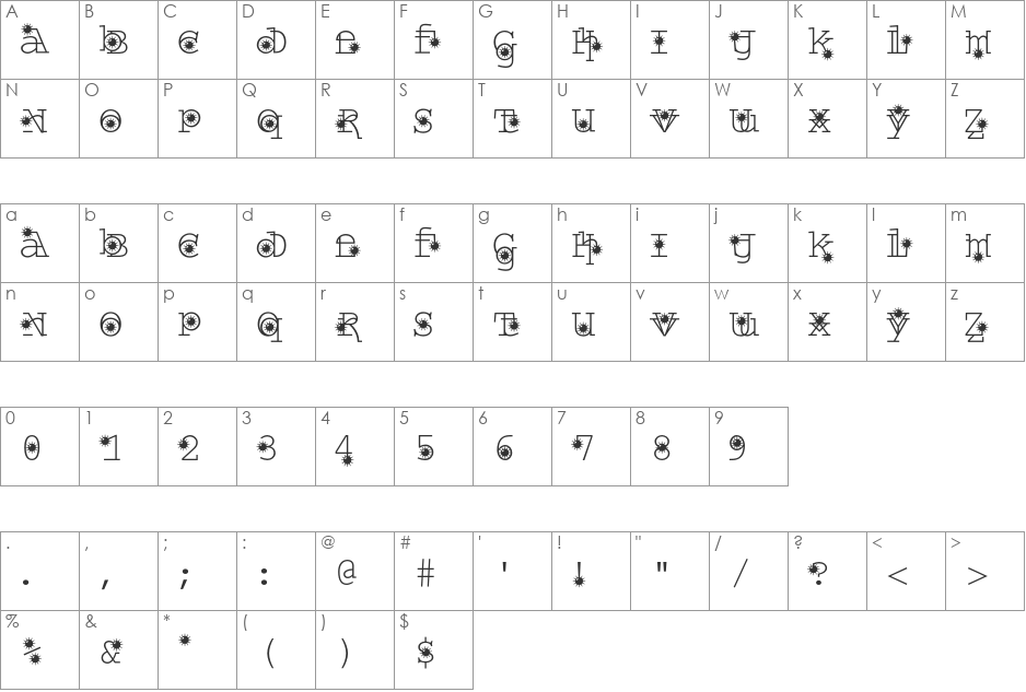 WroughtIron font character map preview